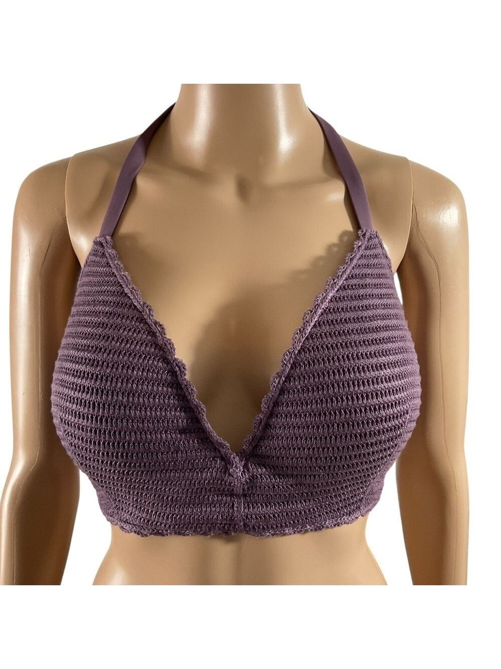 Shade & Shore Purple Crochet Halter Bikini Swim Top size 38D